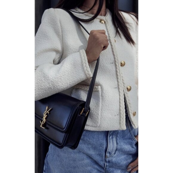 SAINT LAURENT Solferino Medium Shoulder Bag in Black Smooth Leather/Gold - Picture 1 of 10